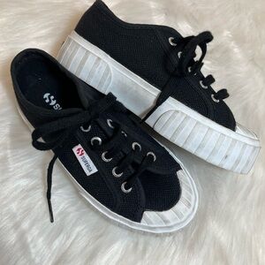 Superga Black Kid Lace Sneakers